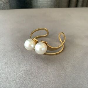 Faux Pearl and Gold Cuff Bracelet